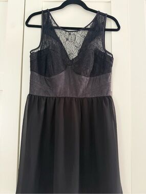 Guess Black Lace-Detail Chemise with Sheer Skirt